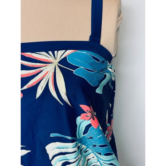 Maxine of Hollywood Navy Hula Leaf Tankini Swim Bandeau Top Size 10 Side Tie - Picture 10 of 11